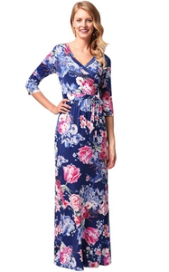 SZ60136-3 Floral Print Long Dress Short Sleeve Empire Flower Maxi Dresses